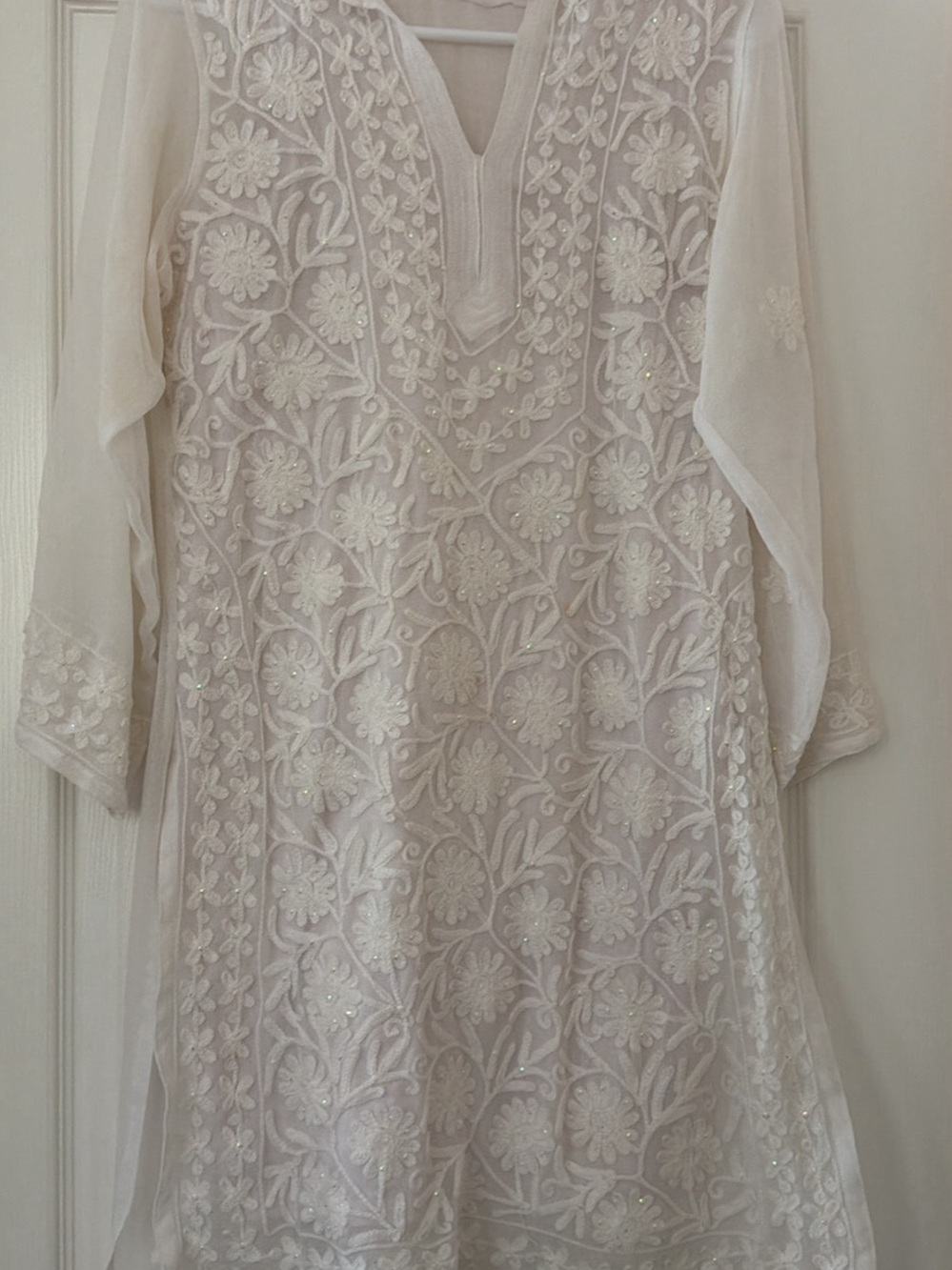 Embroidered chikankari Ivory Women’s Tunic Top
